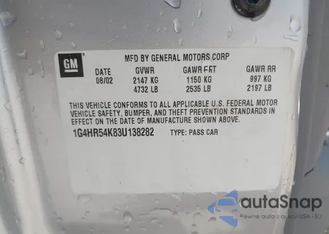 2003 Buick Lesabre Limited z USA, uszkodzony, nr VIN 1G4HR54K83U138282